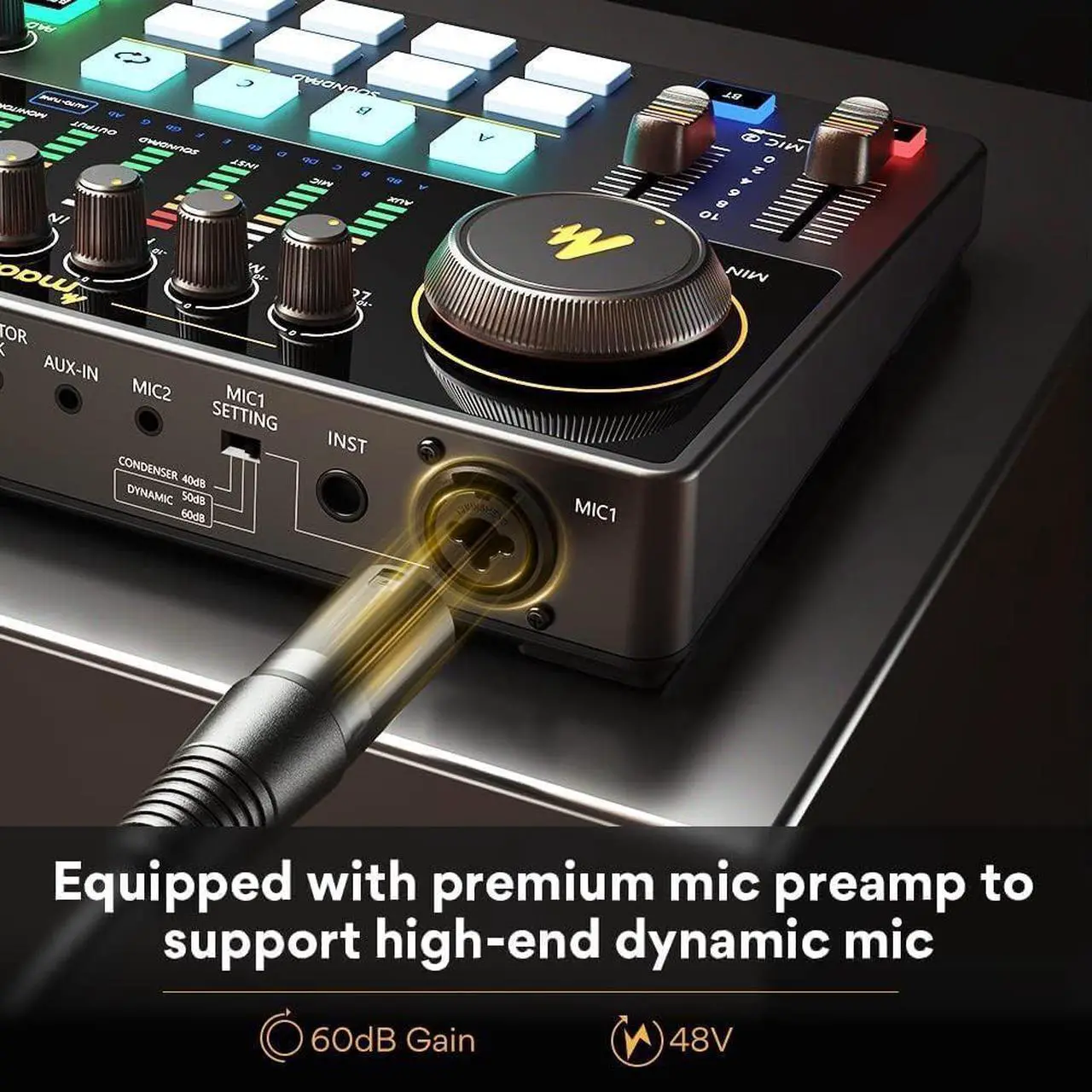 Alt view image 3 of 7 - MAONO Podcast Equipment Bundle with Audio Interface and XLR Condenser Microphone, MaonoCaster with 48V Phantom Power, Bluetooth for Podcast, Streaming, Voice Over, Youtube, PC, Guitar (AME2)