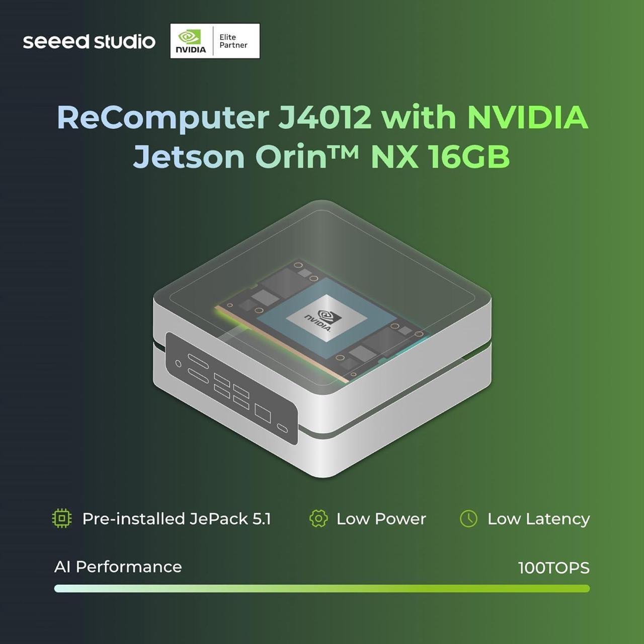 Alt view image 2 of 7 - seeed studio NVIDIA Jetson Orin NX 16GB Edge AI Device - reComputer J4012, 4xUSB 3.2, M.2 Key E & Key M Slot, Pre-Installed Jetpack System with NVIDIA Jetpack on 128GB NVMe SSD