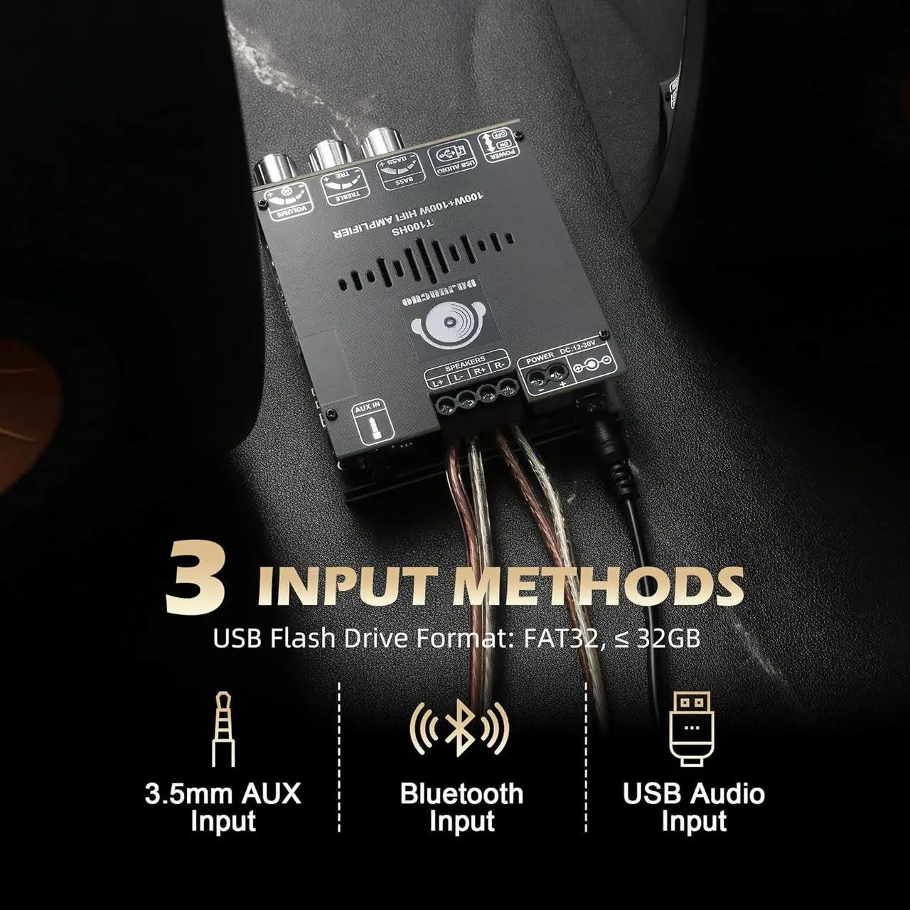 Alt view image 3 of 7 - T100HS Power Amplifier Board with Subwoofer 2.0 Channel 100W×2, TPA3221 Chip 12V-30V Audio Power Amplifier with Treble and Bass Control