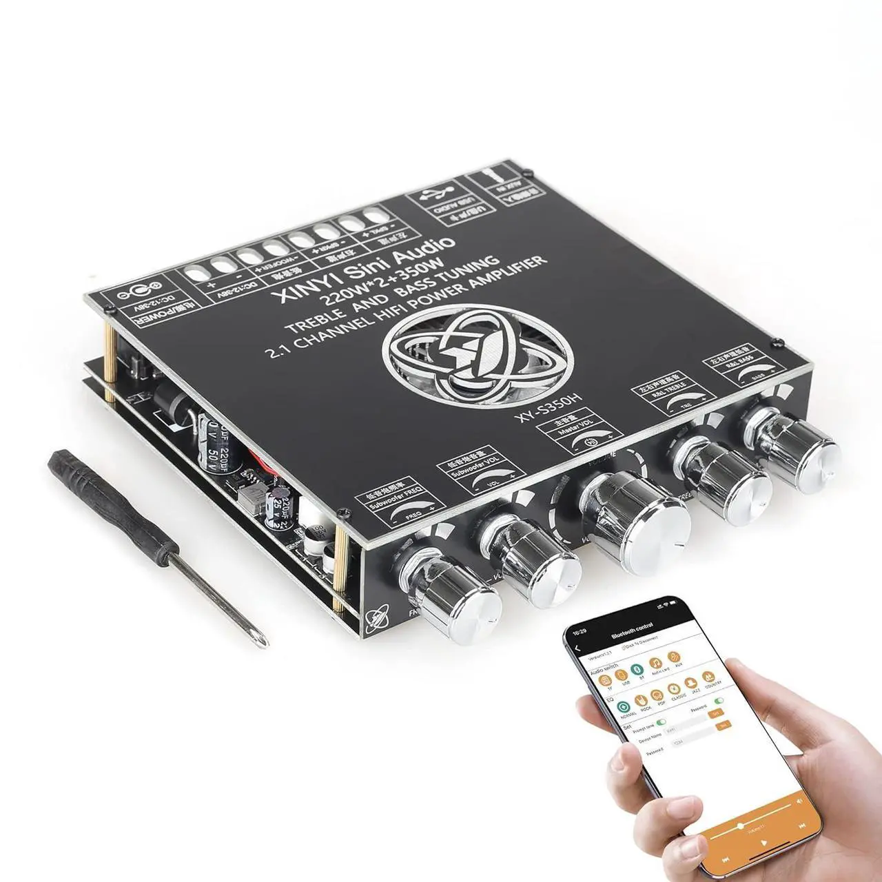 Main image of XY-S350H 220W*2+350W 2.1 Bluetooth Power Amplifier Board Support Custom Bluetooth Name, 18V-36V Bluetooth Speaker Audio Amplifier Module (XY-S350H)