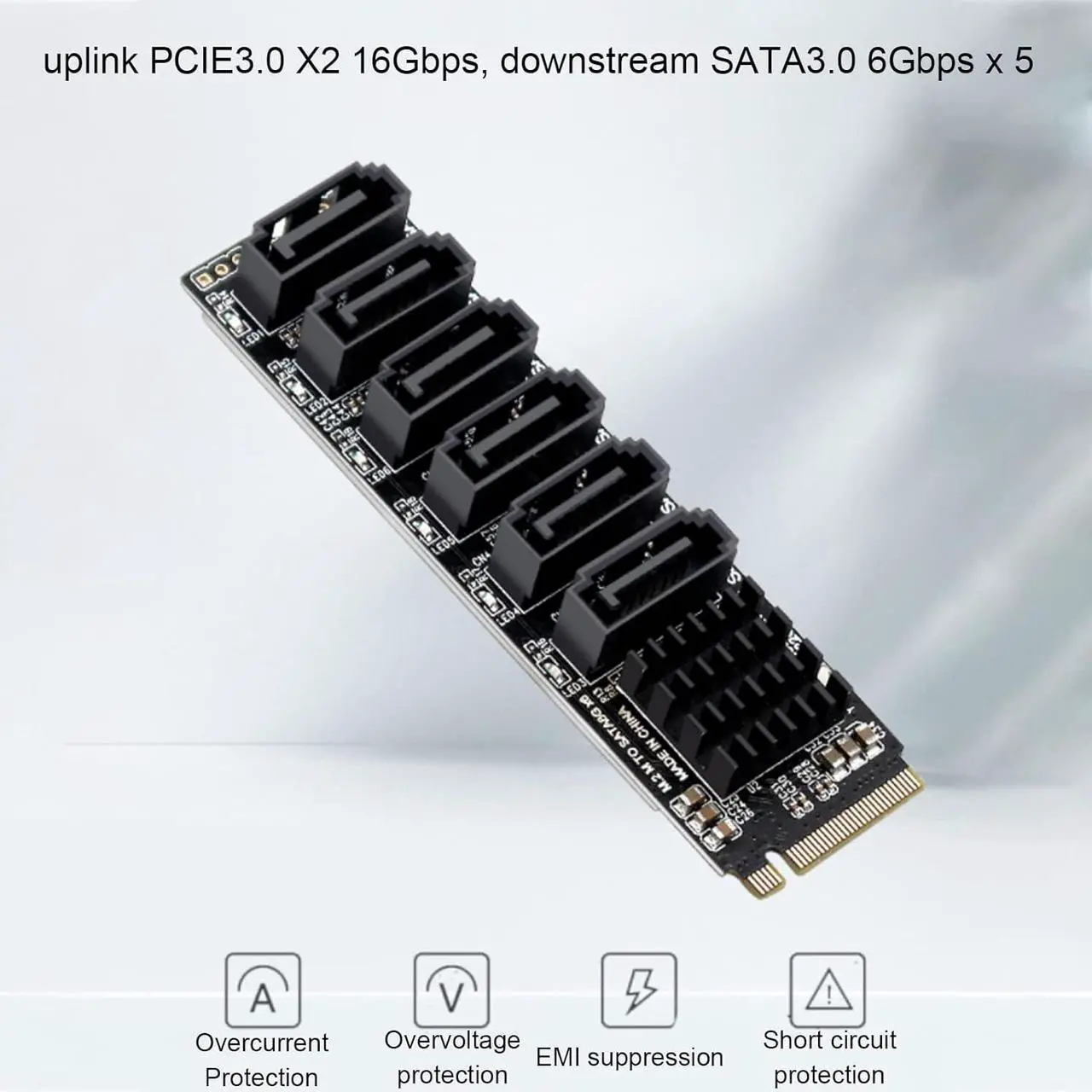 Alt view image 2 of 7 - M.2 to SATA3.0 Adapter Card, M.2 M-Key PCIE3.0 to SATA Adapter, ASM1166 6Gbps 6 Port Expansion Card with Smart Indicator