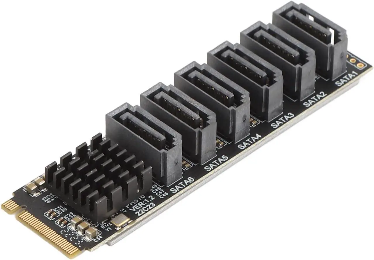 Main image of M.2 to SATA3.0 Adapter Card, M.2 M-Key PCIE3.0 to SATA Adapter, ASM1166 6Gbps 6 Port Expansion Card with Smart Indicator