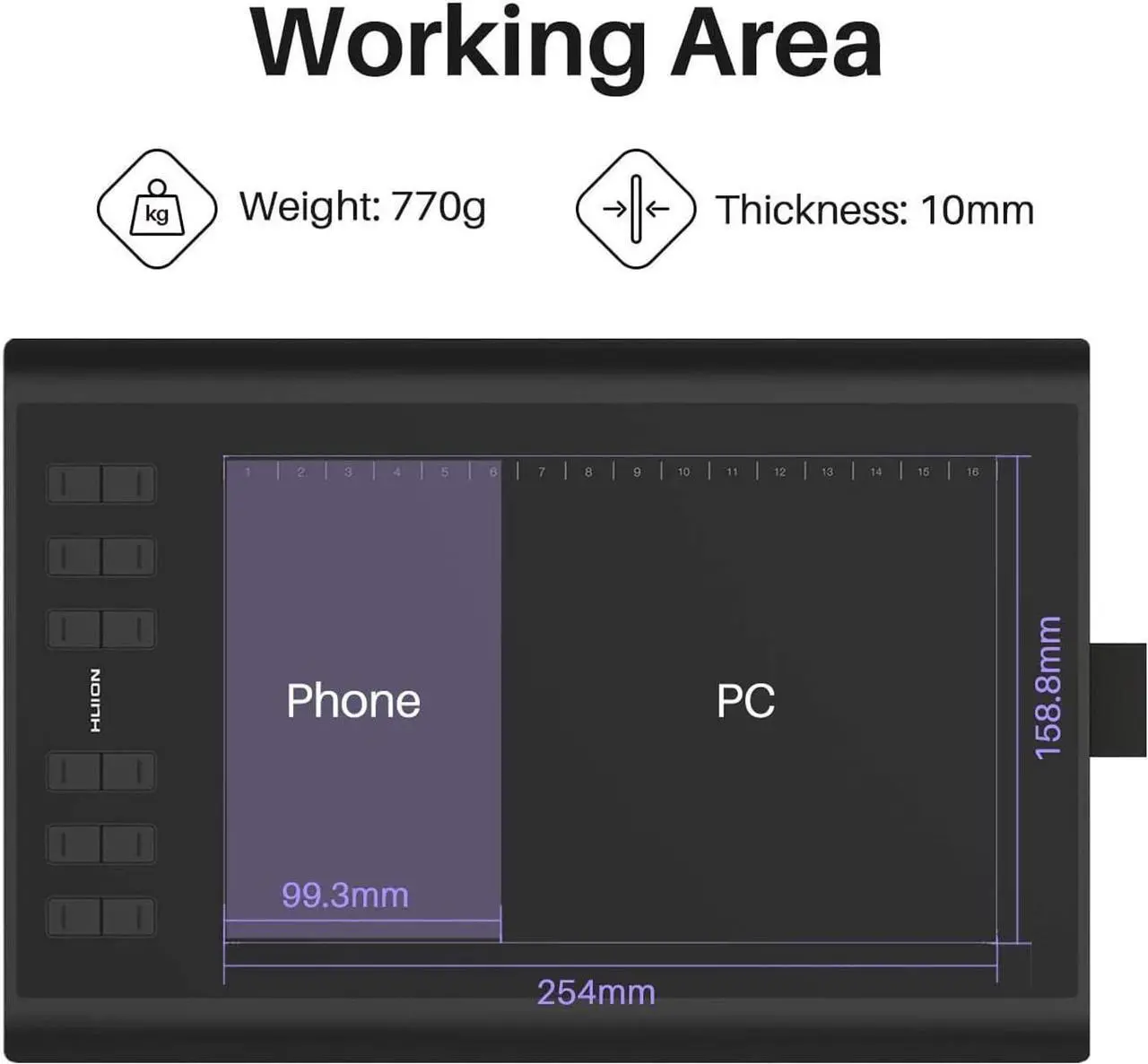 Alt view image 4 of 7 - HUION Inspiroy H1060P Graphics Drawing Tablet with 8192 Pressure Sensitivity Battery-Free Stylus and 12 Customized Hot Keys, 10 x 6.25 inches Digital Art Tablet for Mac, Windows PC and Android