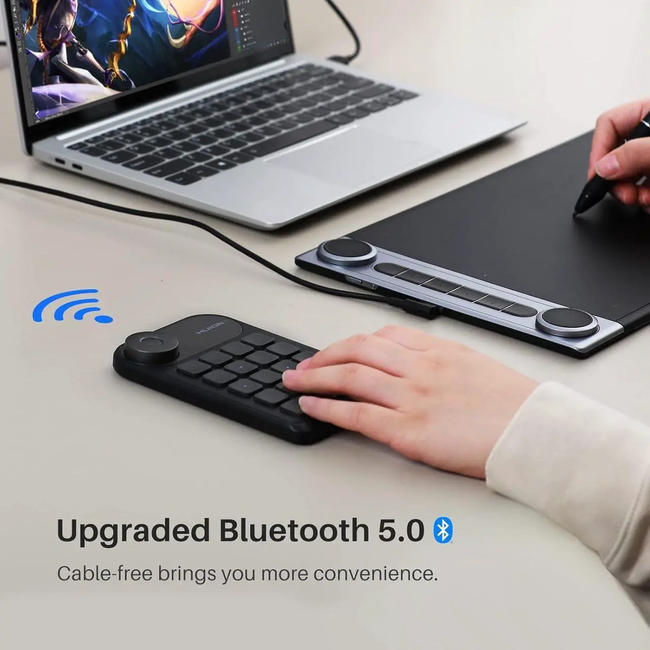 Alt view image 3 of 7 - HUION Keydial Mini Bluetooth Programmable Keypad with Dial 5 Keys Anti-ghosting 18 Customized Keys, Wireless Shortcut Keyboard for Drawing Tablet, PC, MacBook, Surface Pro, Laptops