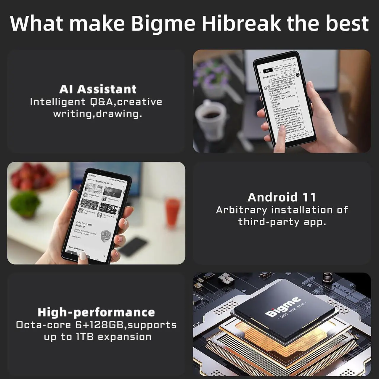 Alt view image 4 of 7 - Bigme HiBreak Smartphone E-Ink Screen 6G+128GB Android 11 with 36-Level Front Light and 3300mAh Battery Black and White