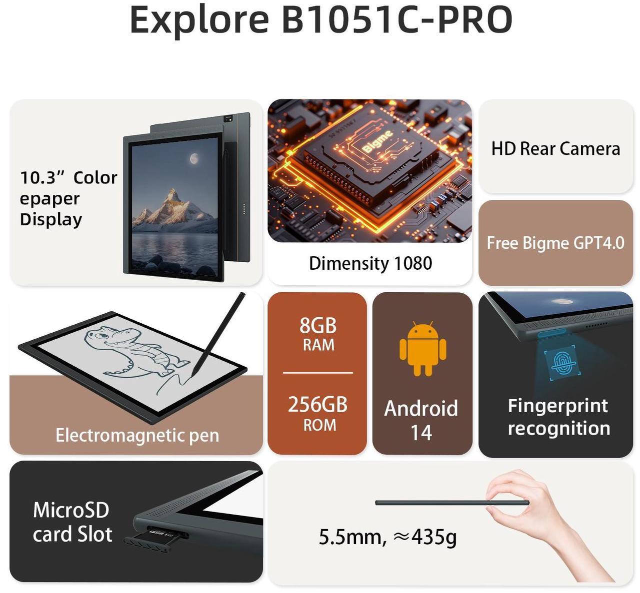 Alt view image 3 of 7 - Bigme 10.3" EColor E-Paper Tablet with Stylus, Ultra-Thin Design, 8GB RAM + 256GB Storage, Android 14 Compatibility, and Enhanced Vocabulary Recognition