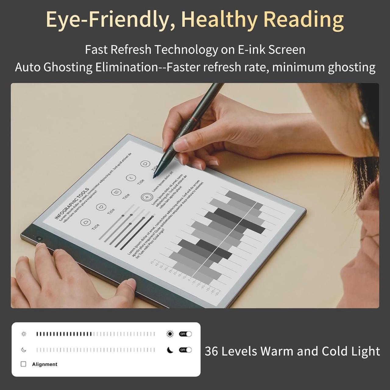 Alt view image 2 of 5 - Bigme inkNoteS 10.3 E-paper Tablet with Stylus and Cover - 4G, 64GB Storage, Dual Camera, Android 11, and Up to 1TB Expandable Storage