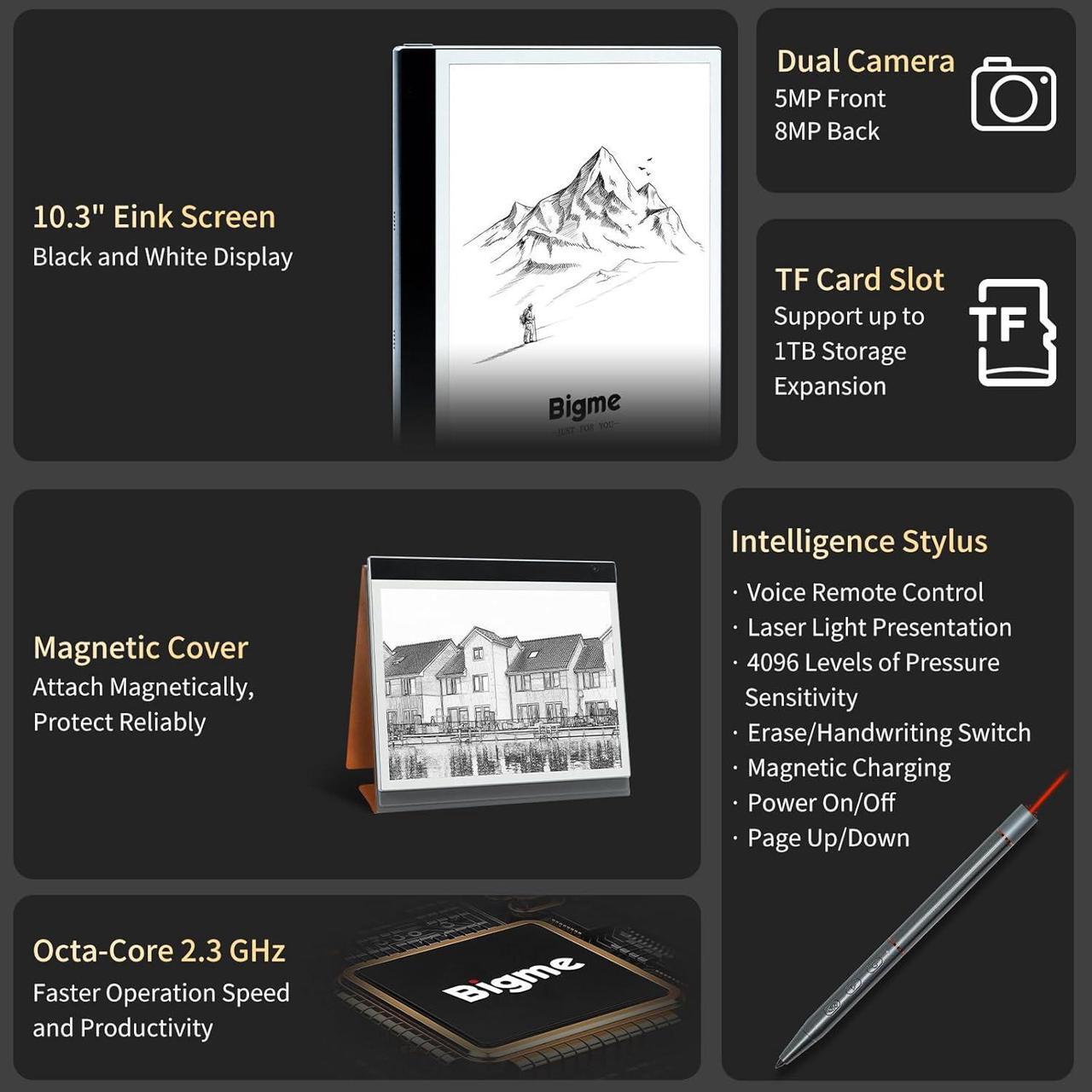 Alt view image 4 of 5 - Bigme inkNoteS 10.3 E-paper Tablet with Stylus and Cover - 4G, 64GB Storage, Dual Camera, Android 11, and Up to 1TB Expandable Storage