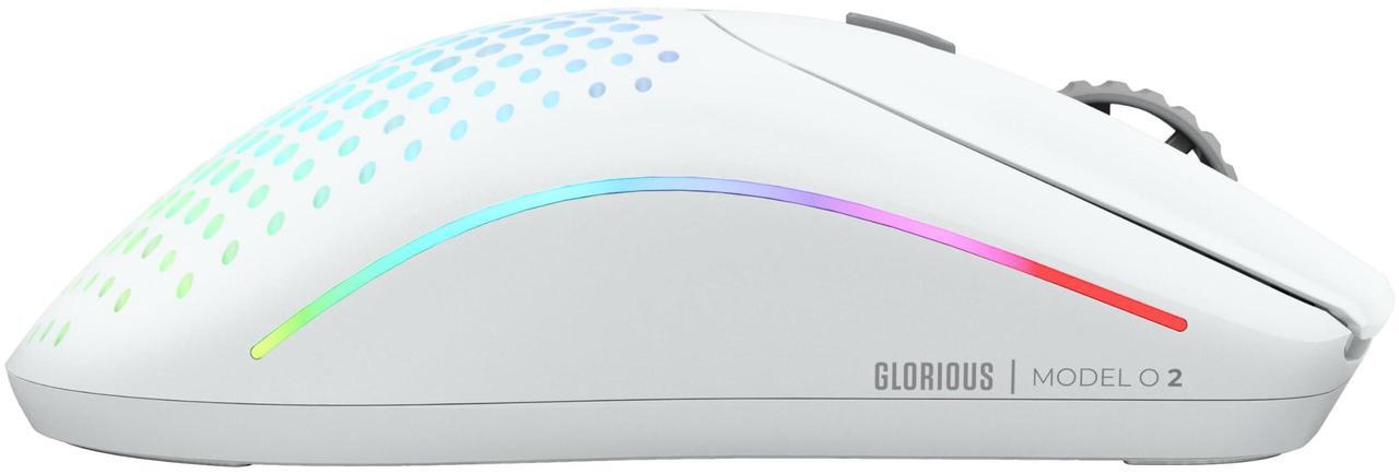 Alt view image 5 of 5 - Glorious Gaming Model O 2 Wireless Gaming Mouse - Hybrid 2.4GHz & Bluetooth Wireless, 68g Superlight, Long Battery Life, 26k BAMF 2.0 Sensor, RGB, Ambidextrous, 6 Buttons, PTFE Feet - White