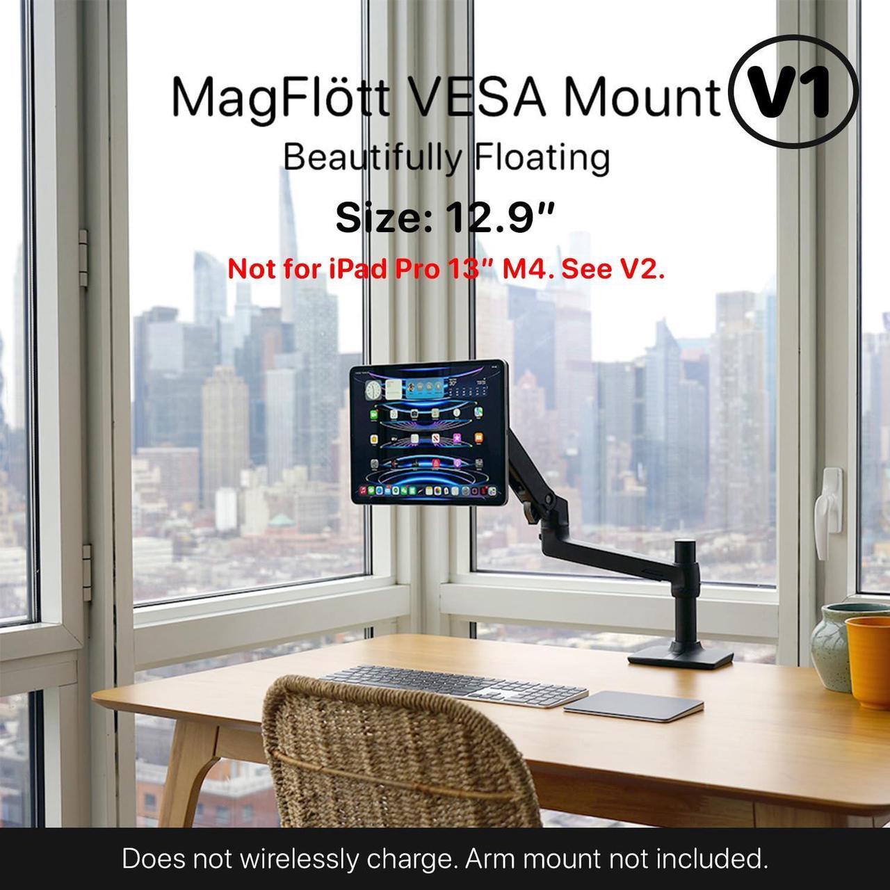 Alt view image 2 of 5 - CharJenPro MagFlott Magnetic VESA Mount 12.9 for iPad Pro 12.9" [not for iPad Pro 13" M4], iPad Air 13" M3/M2, Tripod Head Compatible, Attach for iPhone w/MagSafe. Arm Mount not Included.