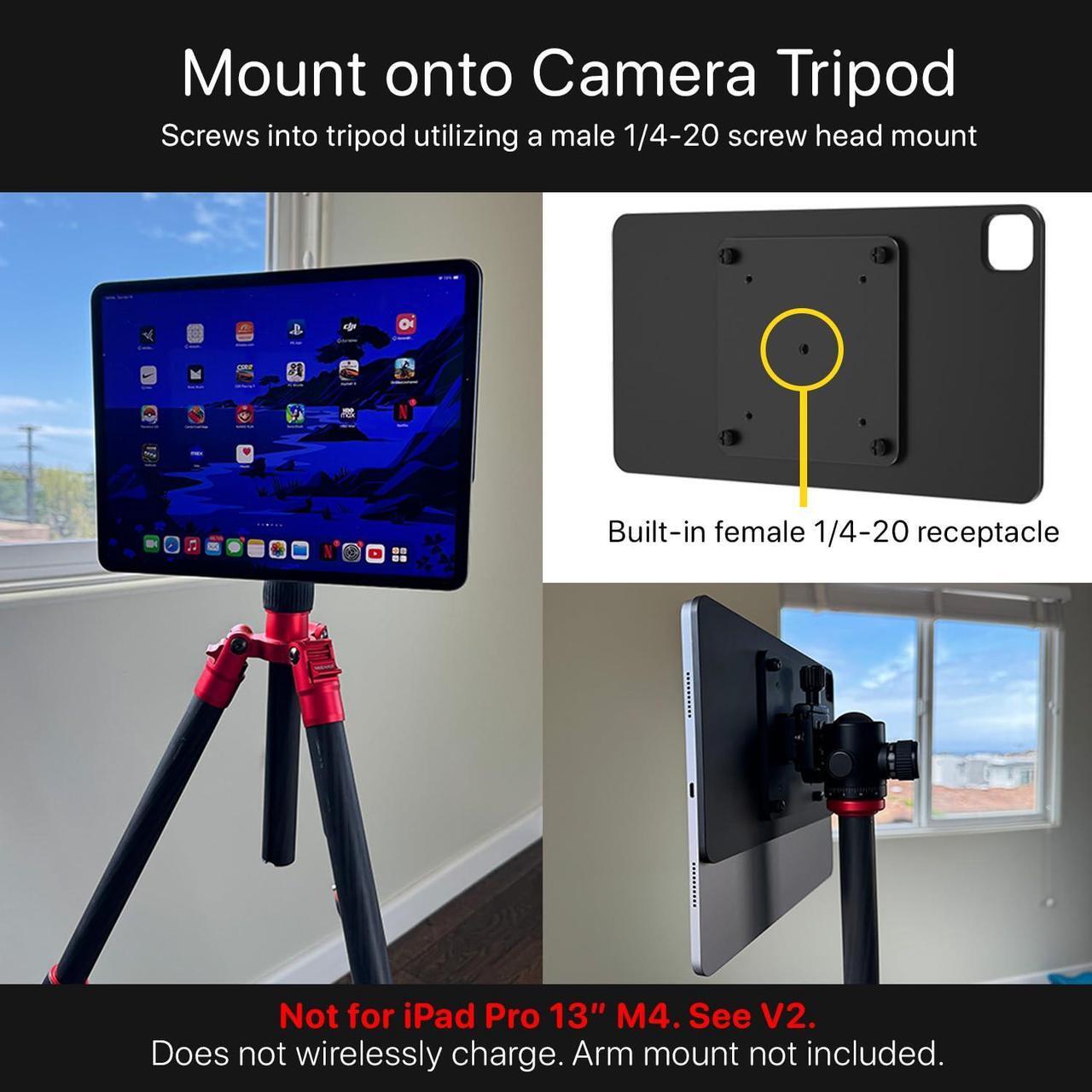 Alt view image 4 of 5 - CharJenPro MagFlott Magnetic VESA Mount 12.9 for iPad Pro 12.9" [not for iPad Pro 13" M4], iPad Air 13" M3/M2, Tripod Head Compatible, Attach for iPhone w/MagSafe. Arm Mount not Included.