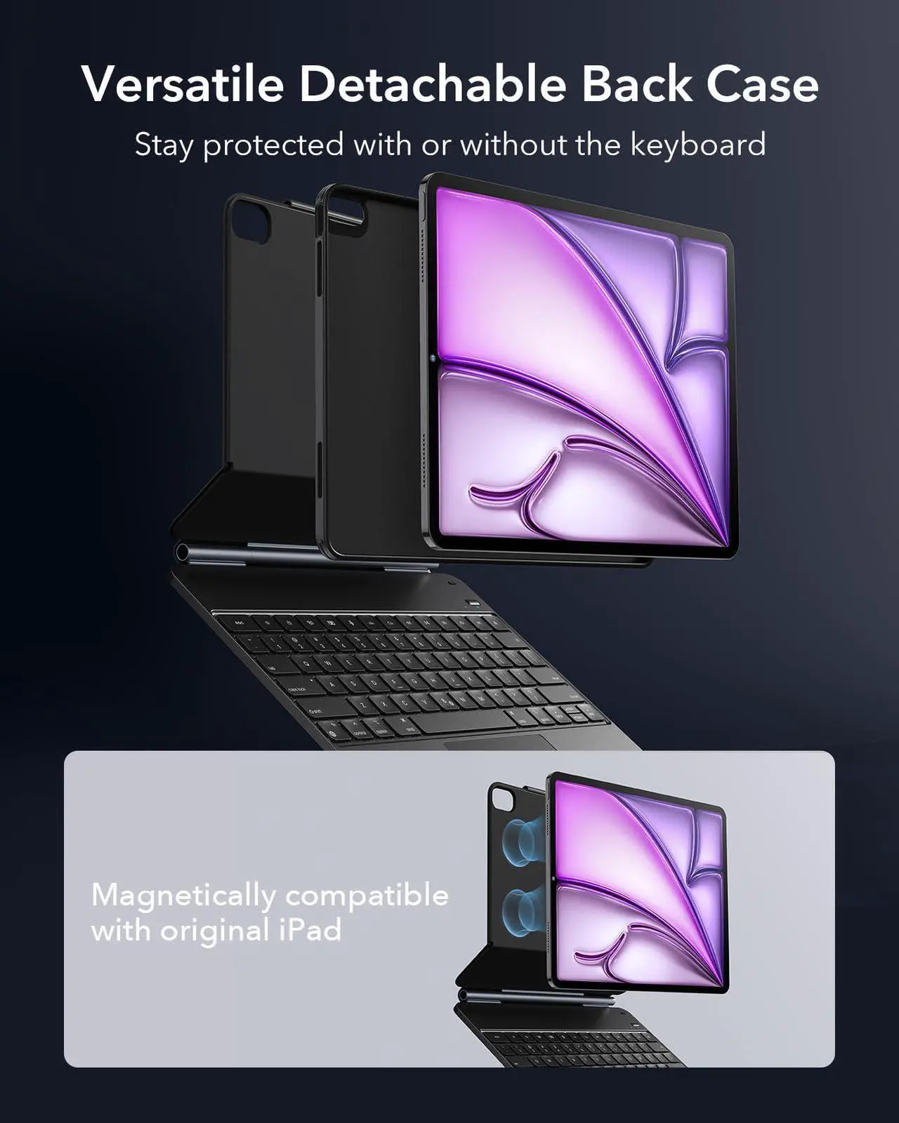 Alt view image 4 of 5 - ESR iPad Air 13 Inch Case Keyboard (M3/M2, 2025/2024) Bundle with MagSafe Wallet with Stand, Easy-Set Magnetic Stand, Portrait/Landscape Mode, Removable Case with Multi-Touch Trackpad
