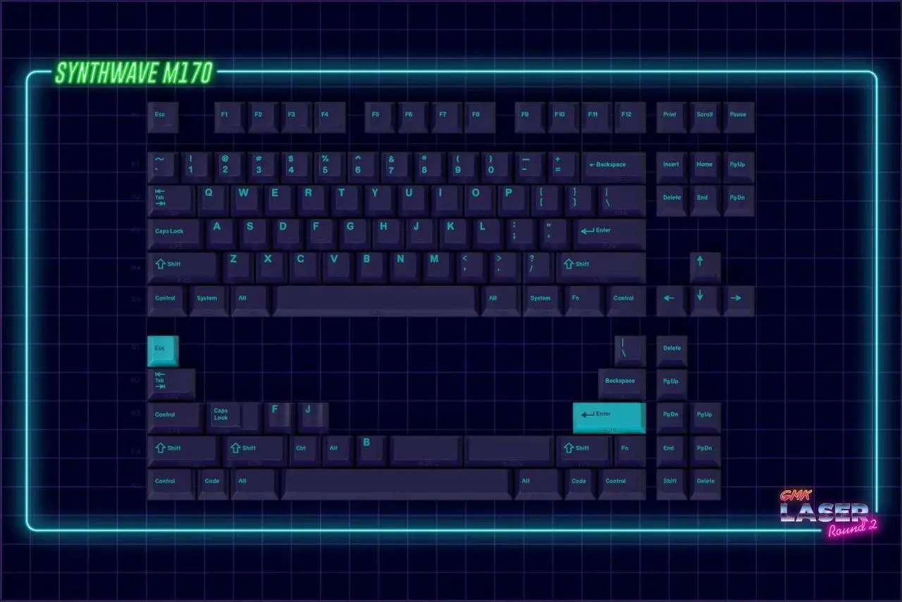 Alt view image 2 of 5 - DROP + MiTo GMK Laser Custom Mechanical Keyboard Keycap Set - 120-keys, Doubleshot, Cherry Profile, for 60%, 65%, and TKL Layouts, etc. (Synthwave)