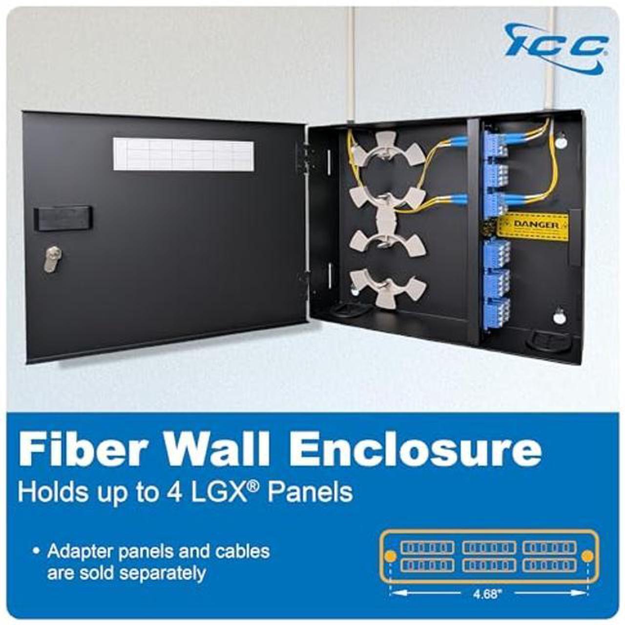 Alt view image 2 of 5 - ICC Fiber Optic Wall Mount Enclosure - 4 Slots for LGX Compatible Adapter Panels or Cassettes (Sold Separately), Fiber Enclosure Supports up to 96 Fibers, Secure Fiber Management Solution, ICFODE41WM