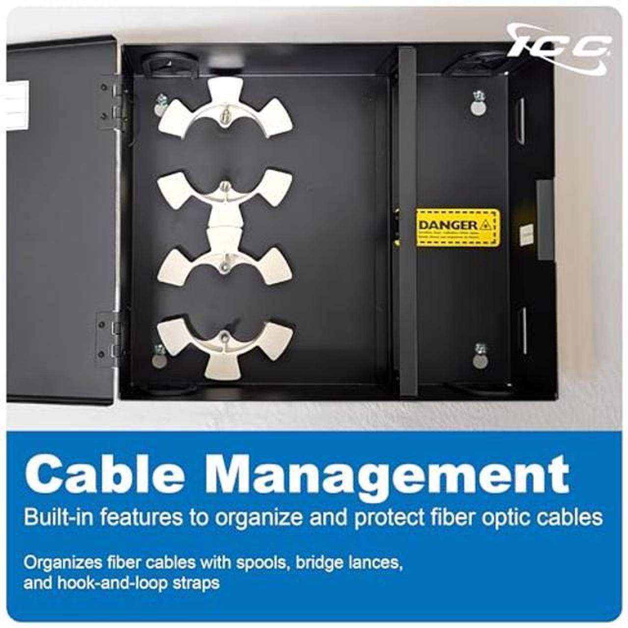 Alt view image 5 of 5 - ICC Fiber Optic Wall Mount Enclosure - 4 Slots for LGX Compatible Adapter Panels or Cassettes (Sold Separately), Fiber Enclosure Supports up to 96 Fibers, Secure Fiber Management Solution, ICFODE41WM