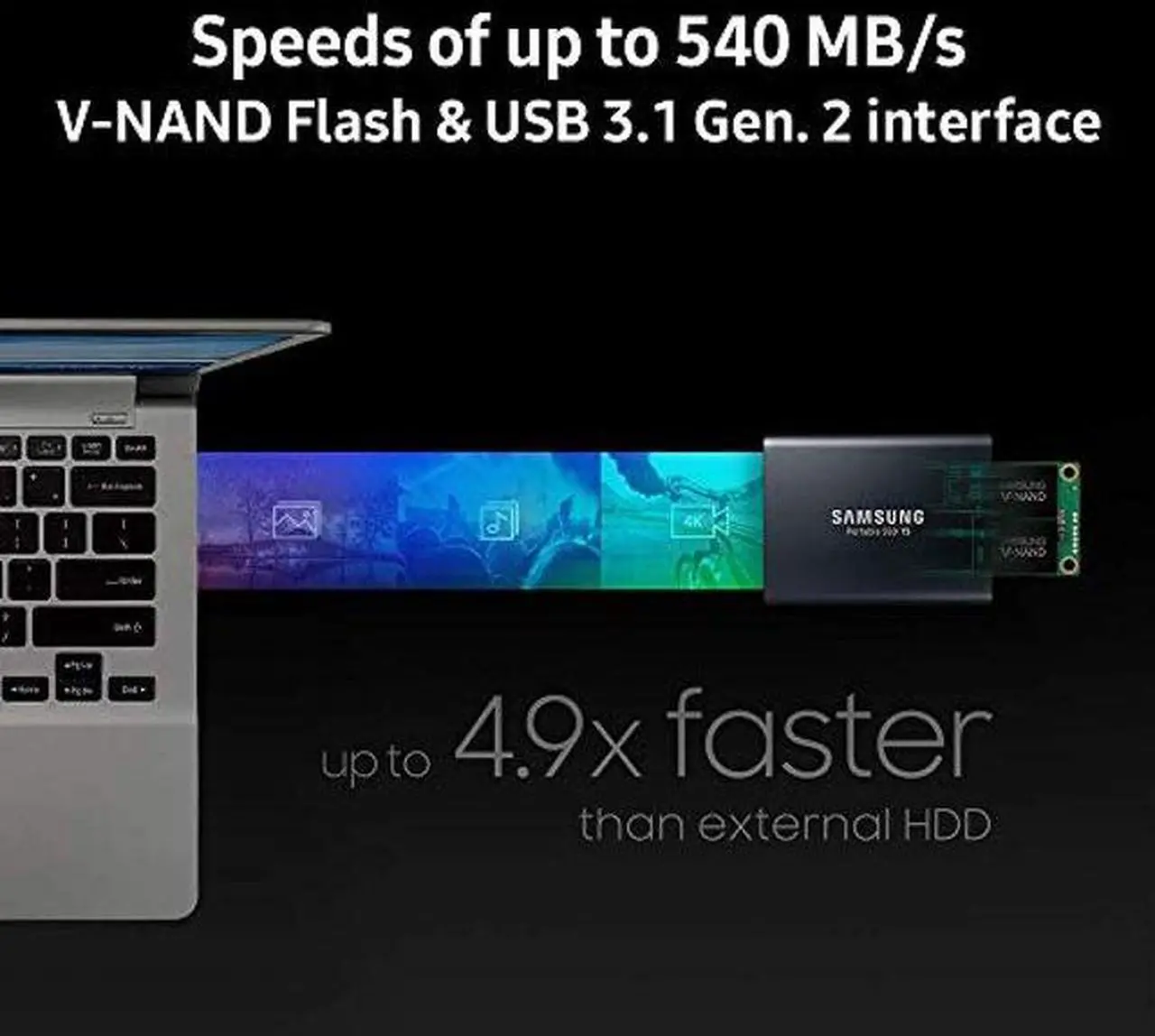 Alt view image 4 of 5 - SAMSUNG T5 Portable SSD 1TB - Up to 540MB/s - USB 3.1 External Solid State Drive, Black (MU-PA1T0B/AM)