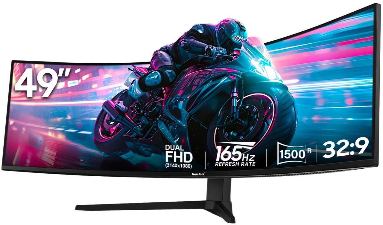 Main image of Gawfolk 49 Inch Ultra-Wide Curved Gaming Monitor, 165Hz Ultrawide PC Screen 3840x1080 Dual FHD, FreeSync, Height Adjustable, HDMI 2.1/DP 1.4, Compatible Wall Mount 100 * 100mm