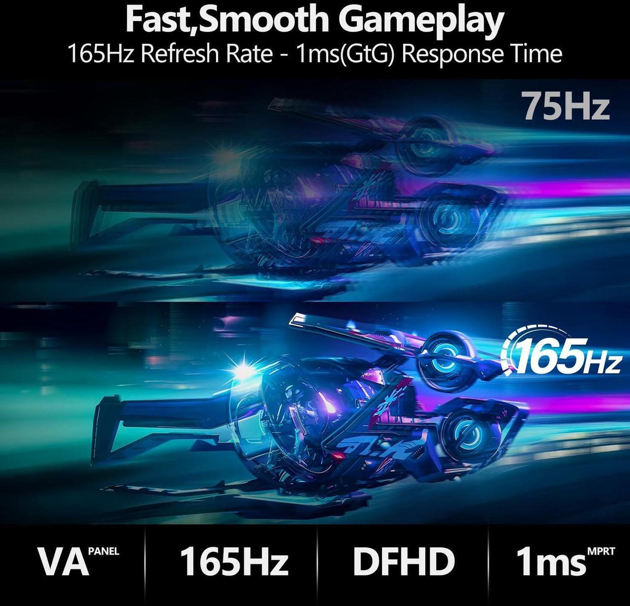 Alt view image 2 of 5 - Gawfolk 49 Inch Ultra-Wide Curved Gaming Monitor, 165Hz Ultrawide PC Screen 3840x1080 Dual FHD, FreeSync, Height Adjustable, HDMI 2.1/DP 1.4, Compatible Wall Mount 100 * 100mm