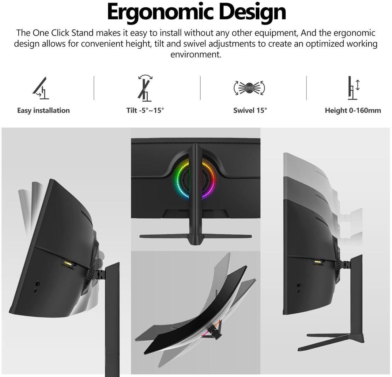 Alt view image 5 of 5 - Gawfolk 49 Inch Ultra-Wide Curved Gaming Monitor, 165Hz Ultrawide PC Screen 3840x1080 Dual FHD, FreeSync, Height Adjustable, HDMI 2.1/DP 1.4, Compatible Wall Mount 100 * 100mm