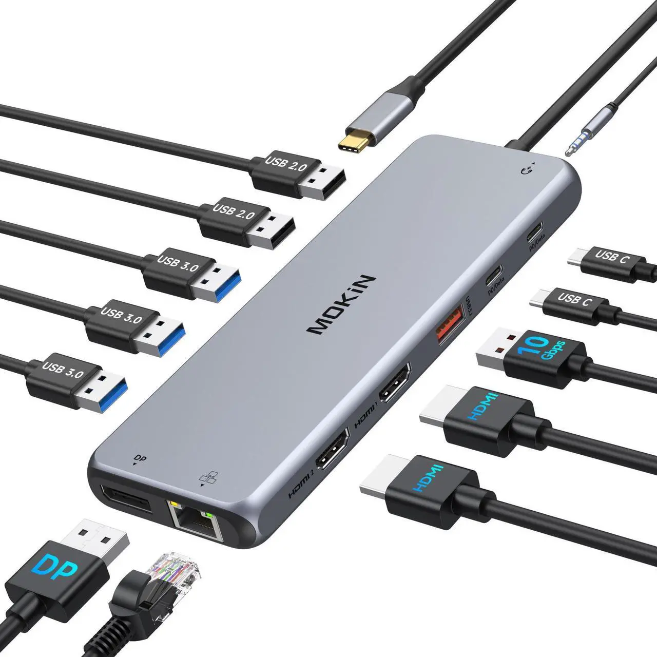 Main image of Docking Station USB C 3 Monitors USB C Hub Laptop Dual Monitor Multiport Adapter Dock Dongle,USB C to 2 HDMI,DisplayPort,PD Charging,Ethernet,7 USB C/A 3.1/3.0/2.0 Ports,Audio