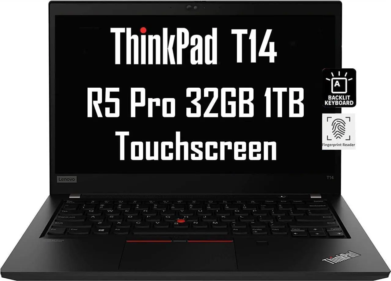 Main image of Lenovo ThinkPad T14 Business Laptop (14" FHD Touchscreen, 32GB RAM, 1TB SSD, AMD 6-Core Ryzen 5 Pro 5650U (Beat i7-1165G7)), Backlit Keyboard, Fingerprint Reader, Webcam, RJ-45, Win 11 Pro, Black
