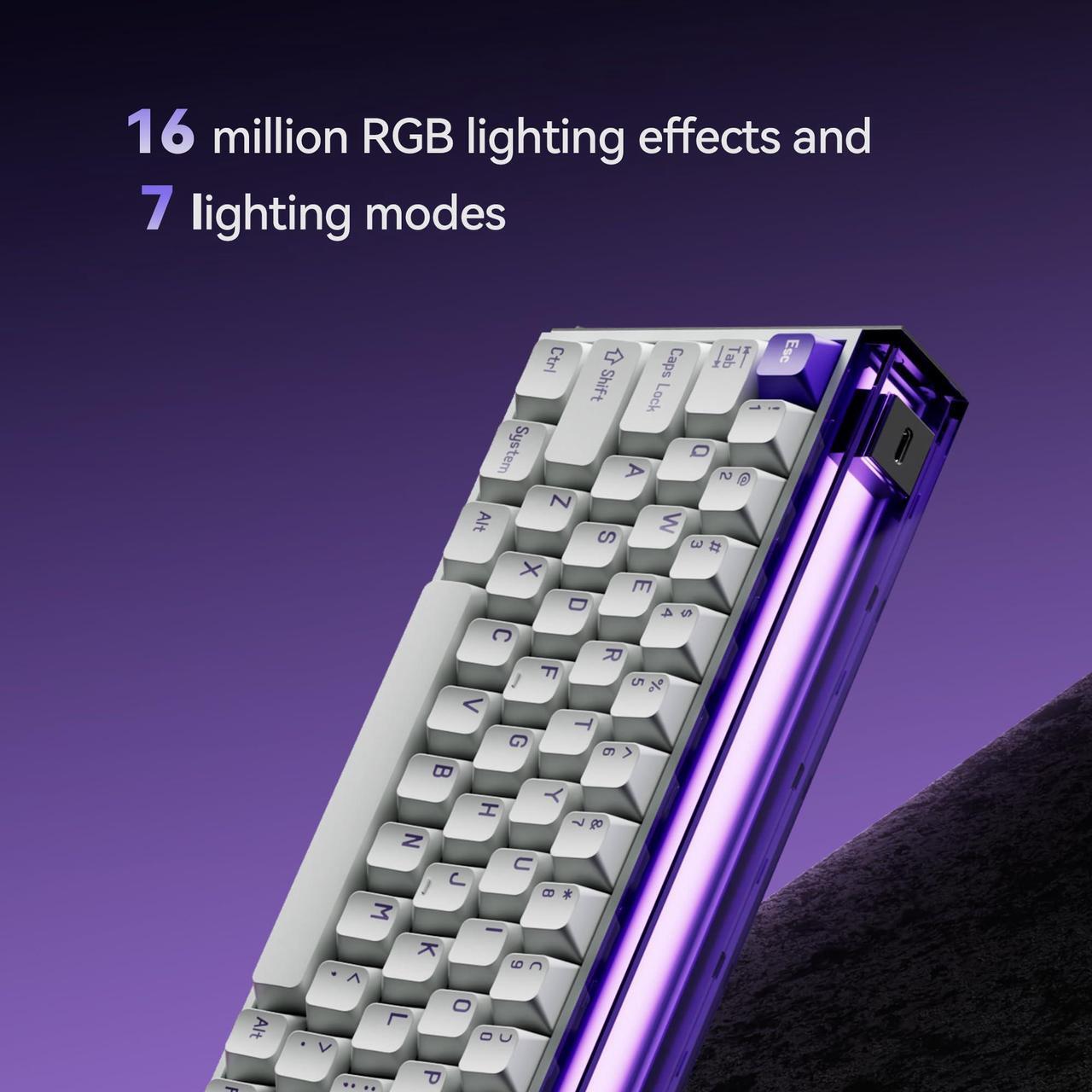 Alt view image 3 of 5 - MelGeek MADE68 Pro Wired Keyboard, Hall Effect Magnetic Switch Gaming Keyboard, 65% Compact Rapid Trigger, Hot-Swappable, RGB Snap Tap & Adjustable Actuation, Online HIVE Custom (Purple)