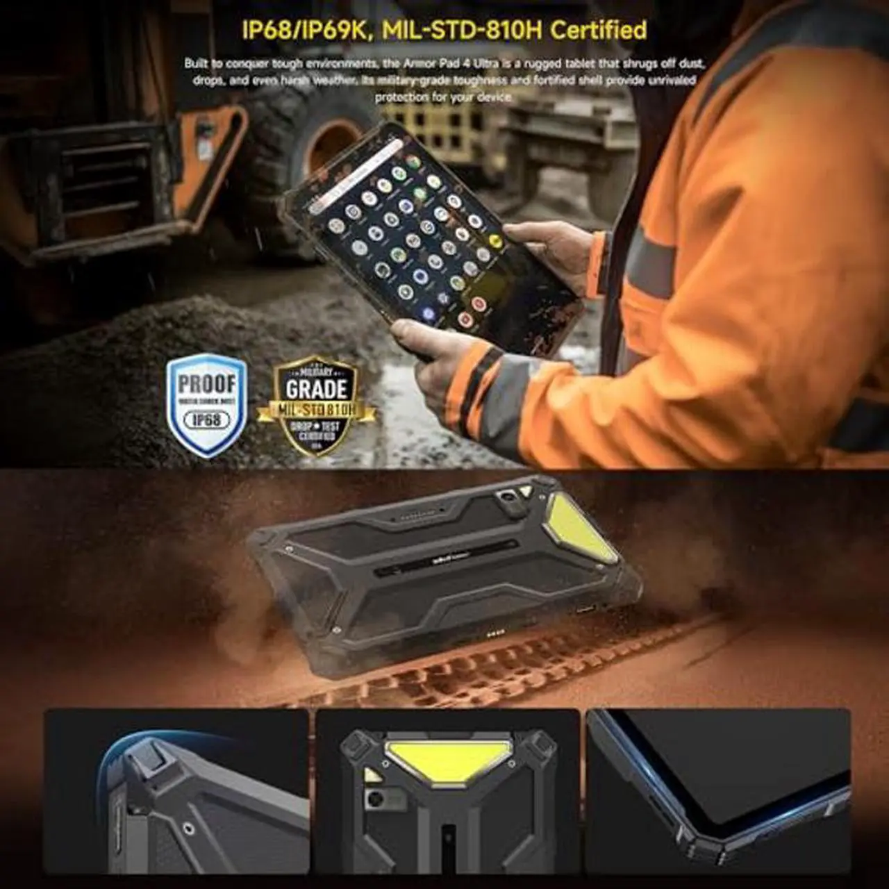 Alt view image 2 of 5 - Ulefone Armor PAD 4 Ultra Rugged 5G Tablet PC,10.36" FHD+ 2K Display,11800mAh Industrial Tablet PC,50MP+32MP,IP68 Andriod 14 Tablets,16GB+256GB(2TB Expandable),Versatile LED Light/OTG/GPS/NFC