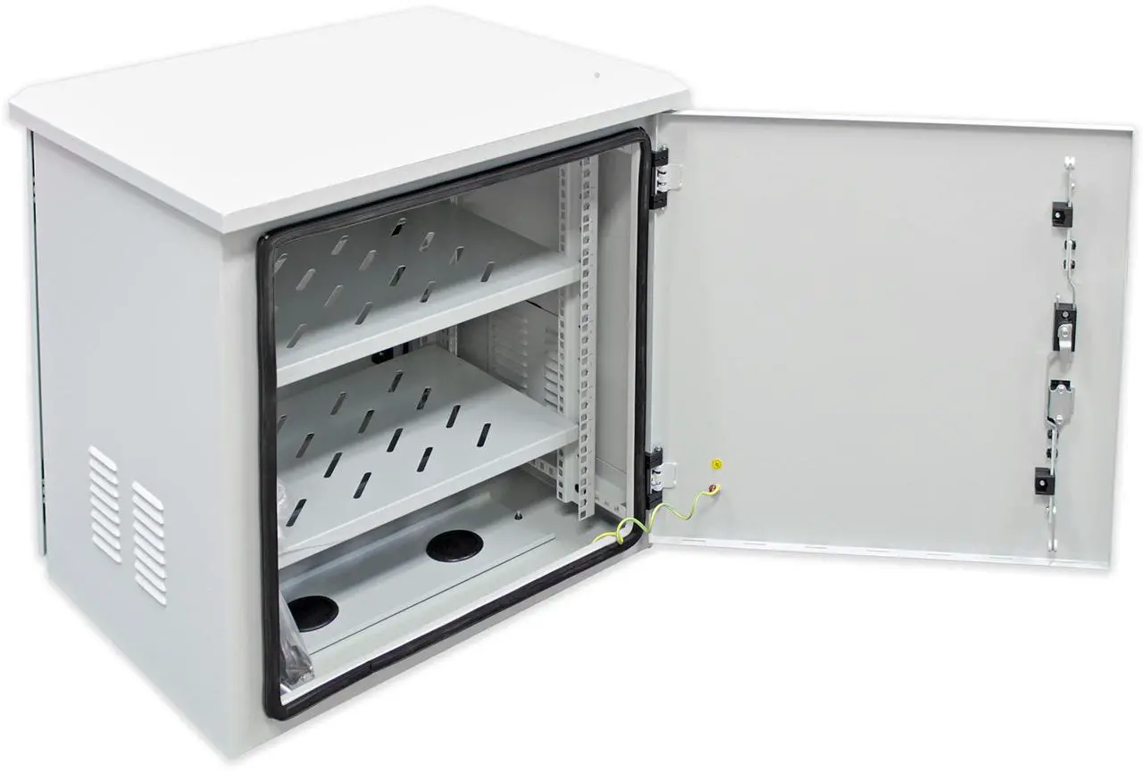 Alt view image 2 of 5 - Electriduct 12U Outdoor Cabinet IP55 Weather Resistant Enclosure Floor Mount Network Equipment Front & Back Doors, 2 Locks, 4 Keys, 2 Shelves, 2 Fans, Thermostat (600 x 550 mm)