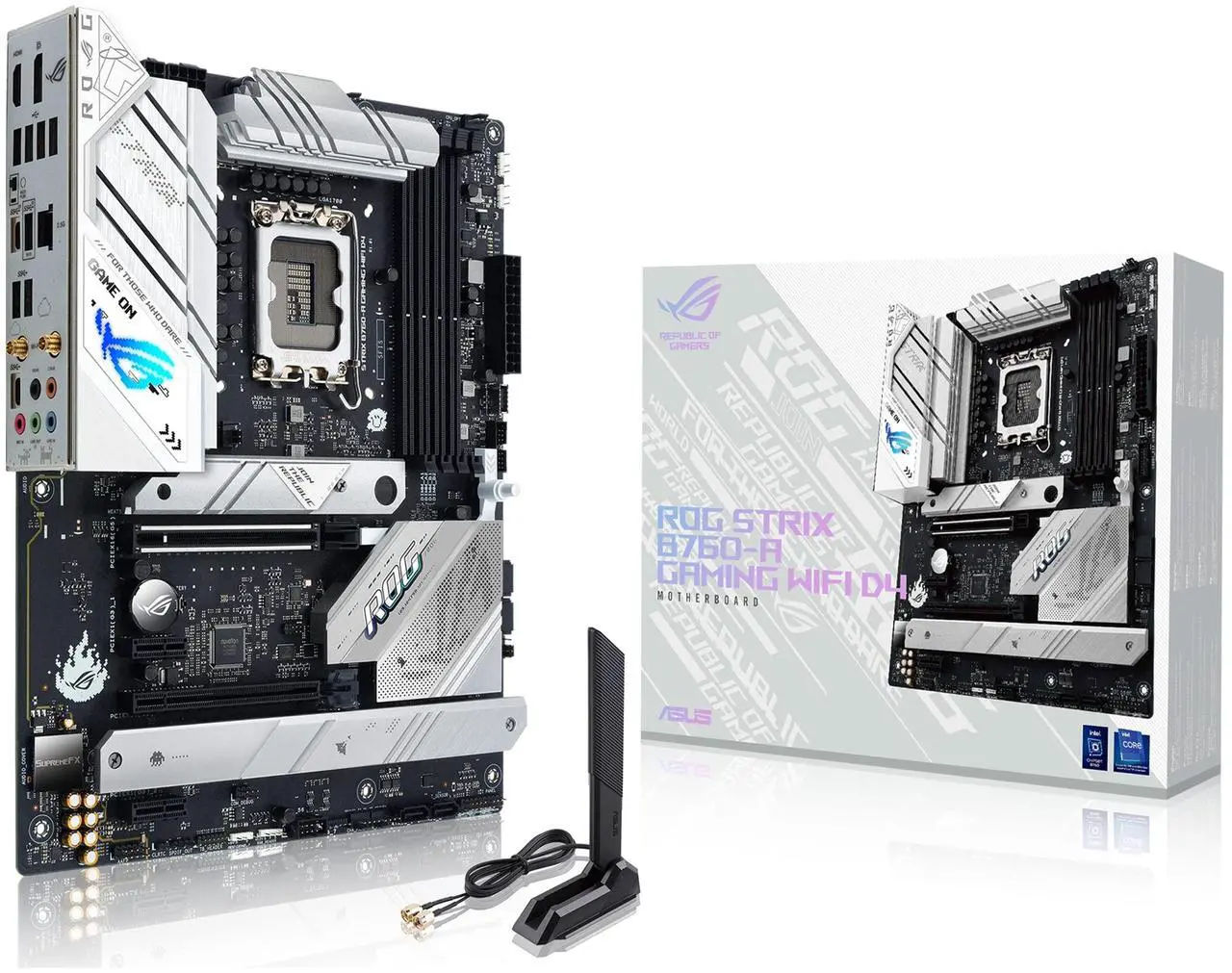 Main image of ASUS ROG Strix B760-A Gaming WiFi 6E ATX Motherboard for Intel 13th & 12th Gen - White, PCIe 5.0, Aura Sync RGB