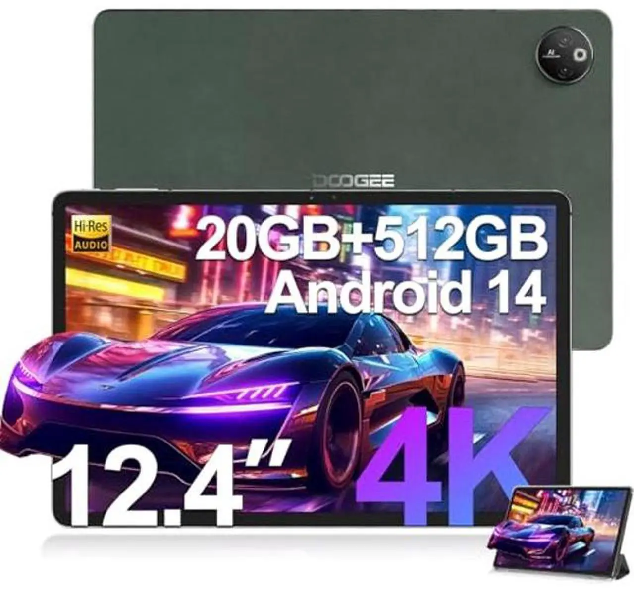 Main image of DOOGEE T30 Max Tablet 12.4 Inch 4K, Android 14 Tablet, 20GB RAM + 512GB ROM (2TB TF), Helio G99 Tablets with 10800mAh Battery and 33W Fast Charging, 50MP+20MP TUV Certified, Side Fingerprint, Green