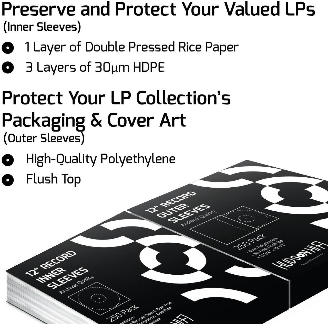 Alt view image 3 of 5 - Hudson Hi-Fi 50 ct. Inner Sleeves for Vinyl Records & 50 ct. Vinyl Outer Sleeves - 100 Vinyl Sleeves for Records, Clear Outer & Inner Sleeves for Vinyl Records