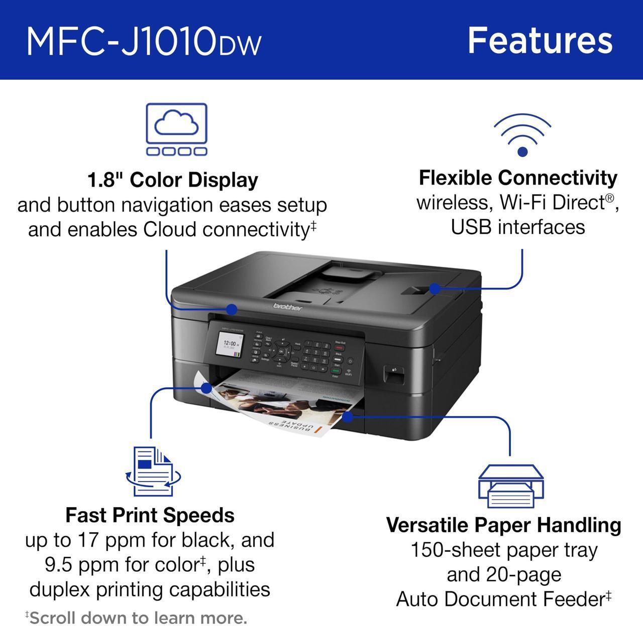 Alt view image 3 of 5 - Brother MFC-J1010DW Wireless Color Inkjet All-in-One Printer with Mobile Device and Duplex Printing, Refresh Subscription and  Dash Replenishment Ready