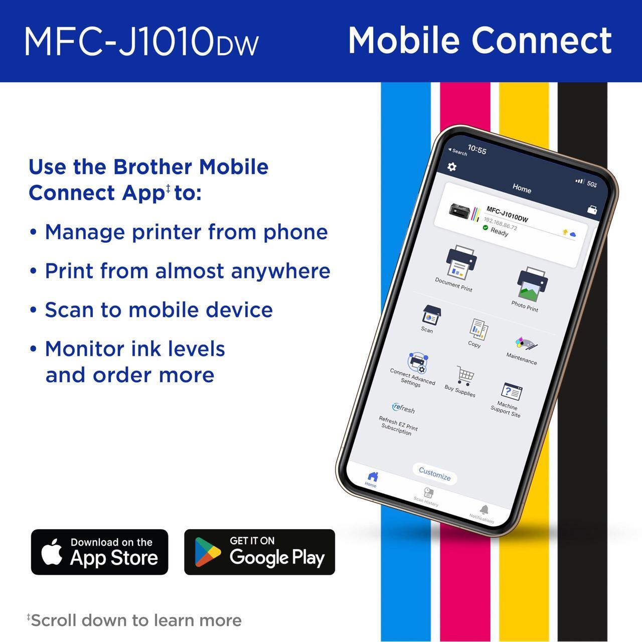 Alt view image 5 of 5 - Brother MFC-J1010DW Wireless Color Inkjet All-in-One Printer with Mobile Device and Duplex Printing, Refresh Subscription and  Dash Replenishment Ready