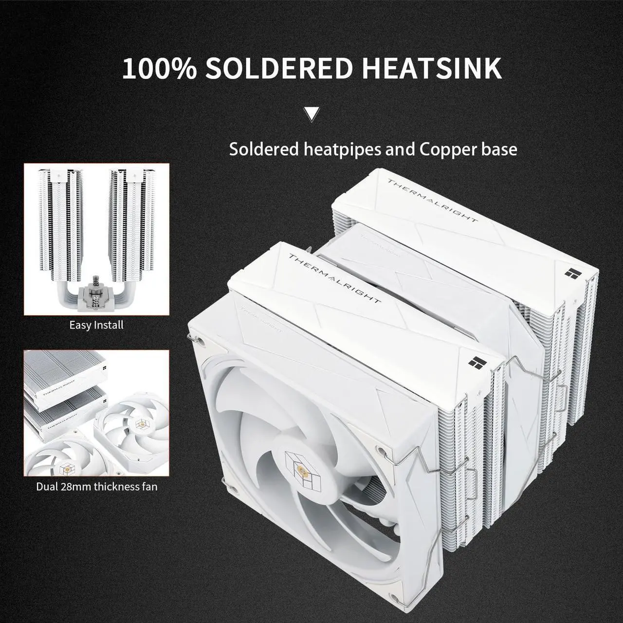 Alt view image 3 of 5 - Thermalright Royal Pretor 130 White CPU Air Cooler, Computer Double Towers Radiator, 6 Heat Pipes CPU Cooler, Dual PWM Fans,High Performance PC Cooling,for AM4/AM5;Intel 1851/1700/1150/1151/1200/2011