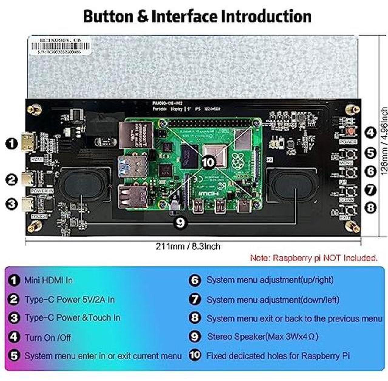 Alt view image 5 of 5 - HAMTYSAN 9 Inch Touch Screen Monitor with 1024x600 IPS Screen Mini Monitor for Raspberry Pi Laptop PC (Sliver