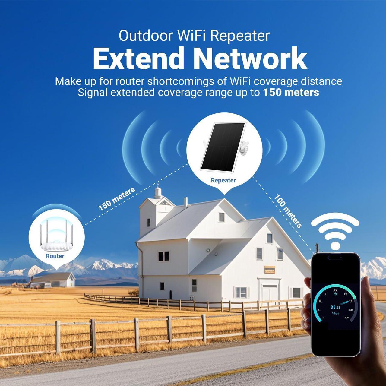 Alt view image 3 of 5 - Orayafid Solar Outdoor Repeater,Weatherproof Wi-Fi Range Extender-2.4GHz Outdoor Wireless Internet Signal Booster with Solar Power+ 20000mAh Battery-No WiFi Dead Zones for Home