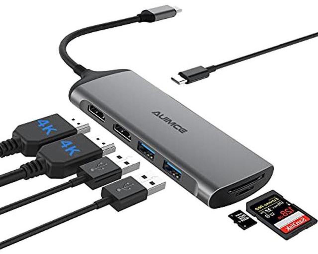 Main image of AUIMCE USB C Docking Station Dual HDMI Monitor, 7-in-1 USB C Hub with 2 HDMI,100W PD, USB 3.0, SD/TF Card Reader Ports, Laptop Docking Station for Dell, HP, Lenovo, Surface and More