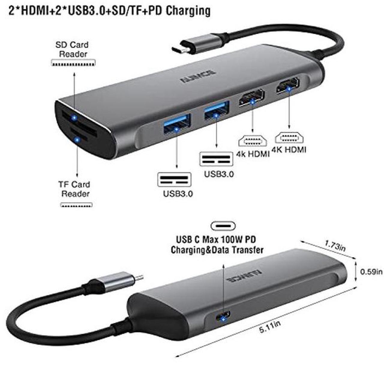 Alt view image 2 of 5 - AUIMCE USB C Docking Station Dual HDMI Monitor, 7-in-1 USB C Hub with 2 HDMI,100W PD, USB 3.0, SD/TF Card Reader Ports, Laptop Docking Station for Dell, HP, Lenovo, Surface and More