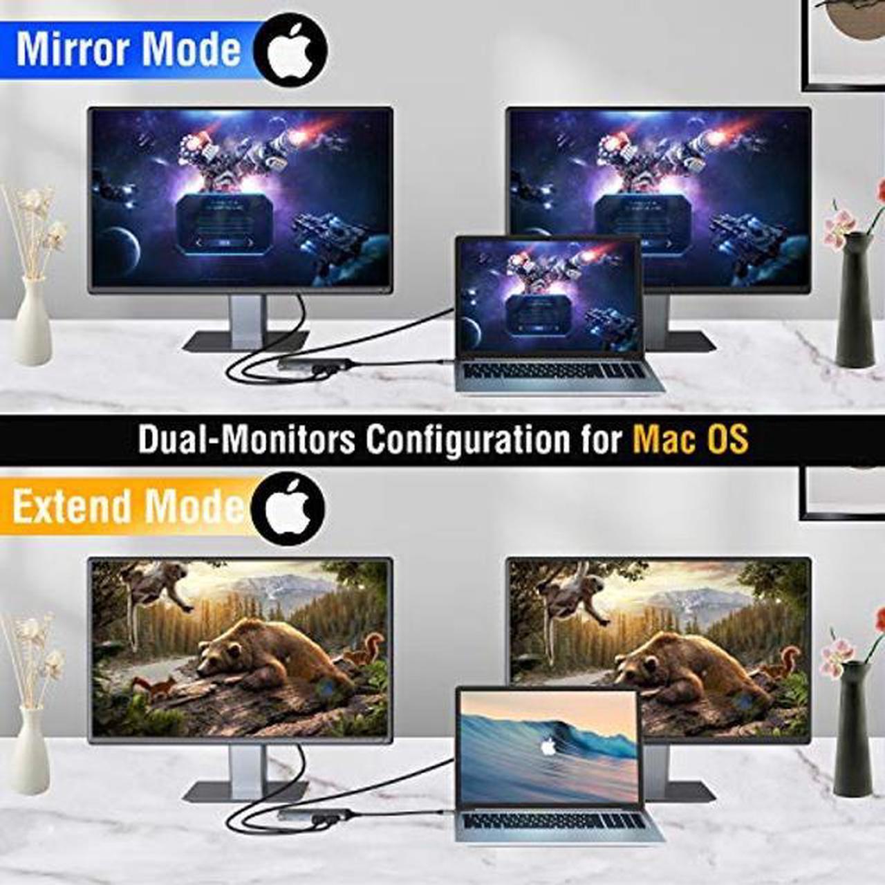Alt view image 4 of 5 - AUIMCE USB C Docking Station Dual HDMI Monitor, 7-in-1 USB C Hub with 2 HDMI,100W PD, USB 3.0, SD/TF Card Reader Ports, Laptop Docking Station for Dell, HP, Lenovo, Surface and More