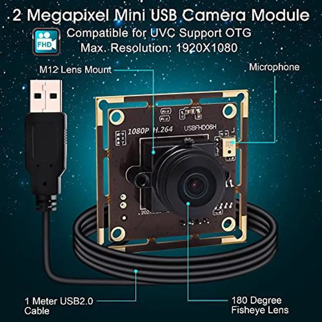 Alt view image 5 of 5 - ALPCAM USB Camera Module Wide Angle 180 Degree Fisheye USB Webcam Low Illumination 1080P Webcam for Raspberry Pi,USB2.0 Lightburn Camera,Plug and Play for Windows/Linux/Mac