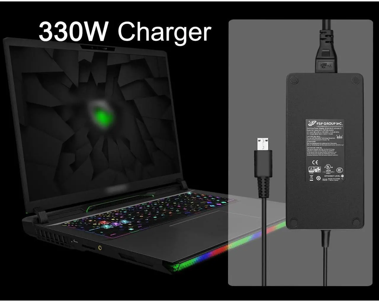 Alt view image 2 of 5 - JUYOON 330W 280W Charger for Msi Raider 18 HX 18HX a14vig a14vgg a14vhg a14vfg a7vig a7vhg Vector 17 HX 17HX a13vhg a14vhg Laptop Power Cord A20-330P1A A17-330P2A ADP-330CB B ADP-330GB D