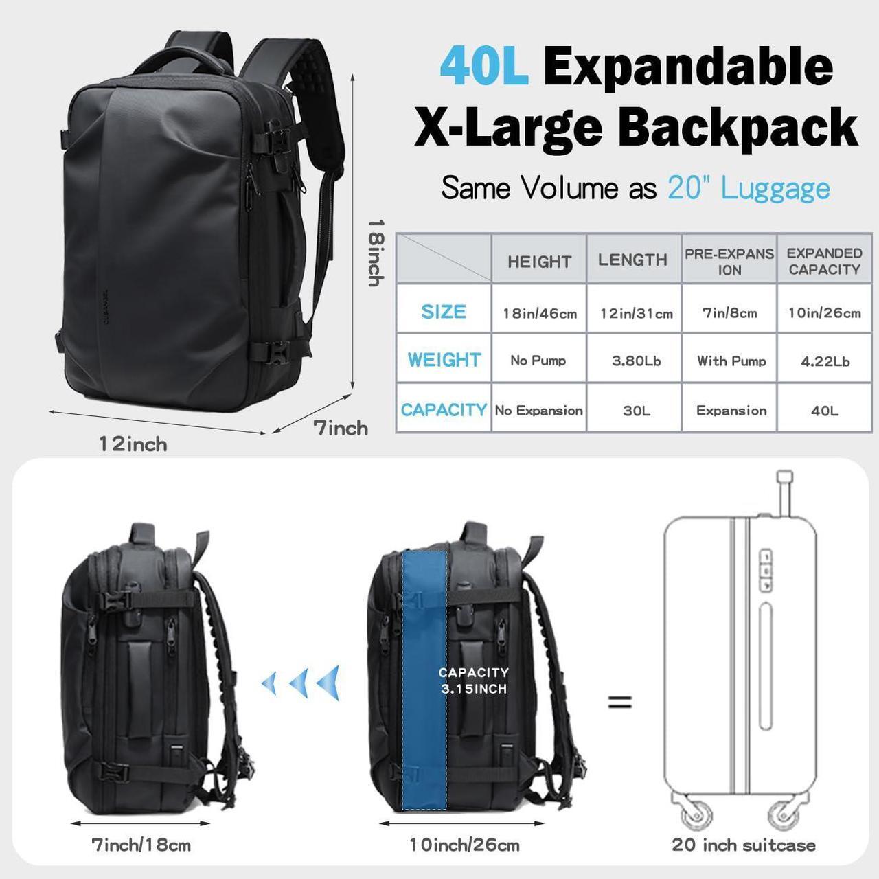 Alt view image 5 of 5 - Cusangel compression Vacuum Backpack for Travel,Vacpack,Flight Approved Carry On Backpacks for International Travel,laptop Daypack 45L Expandable 60L Airback (No Vacuum pump)