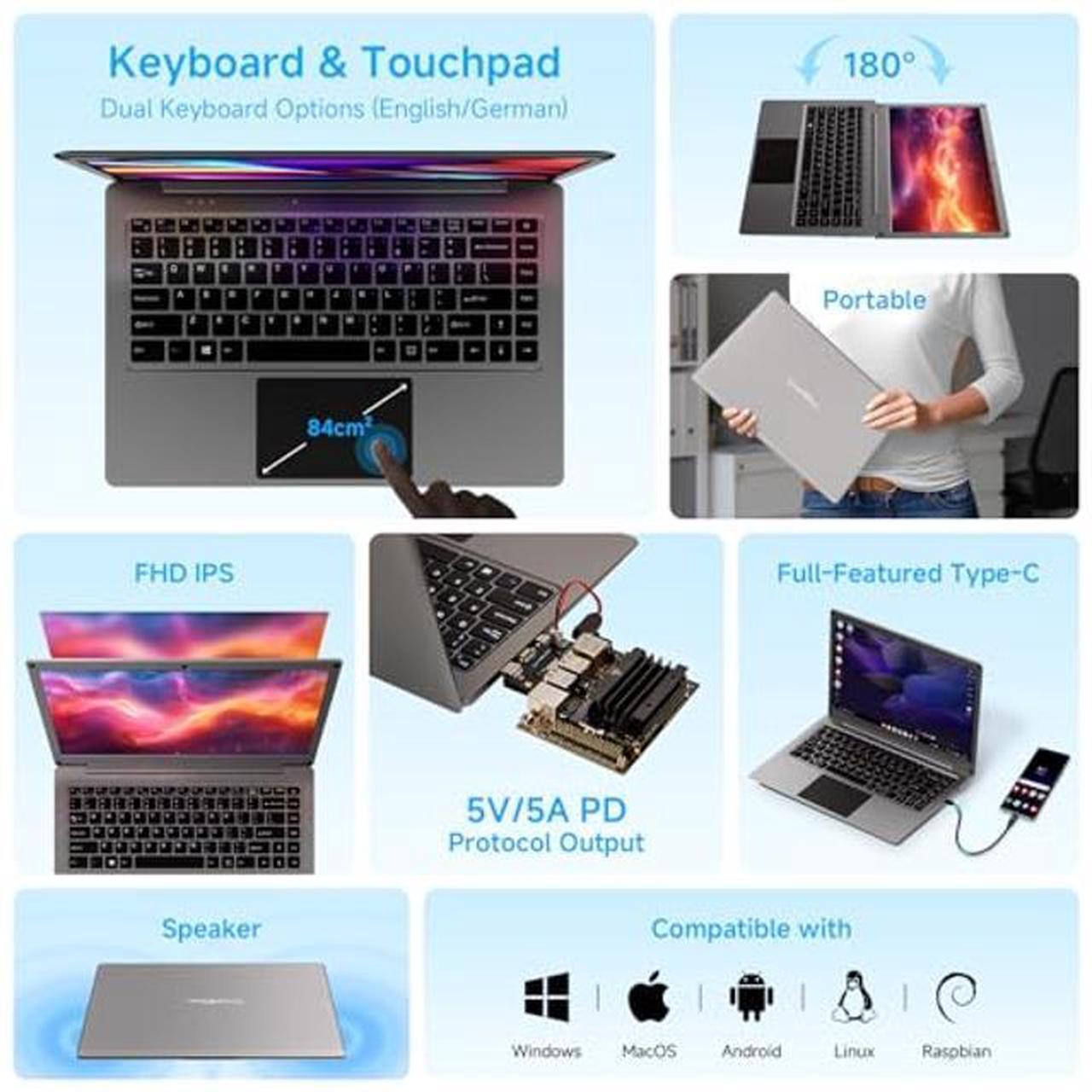 Alt view image 2 of 5 - ELECROW Portable Monitor with Keyboard, 14 Inch Lapdock Display with Built-in Battery, 1080P FHD USB C Monitors with RPi5 & Jetson Adapters Compatible with Raspberry Pi, PC, Phone, Mac, Game Console