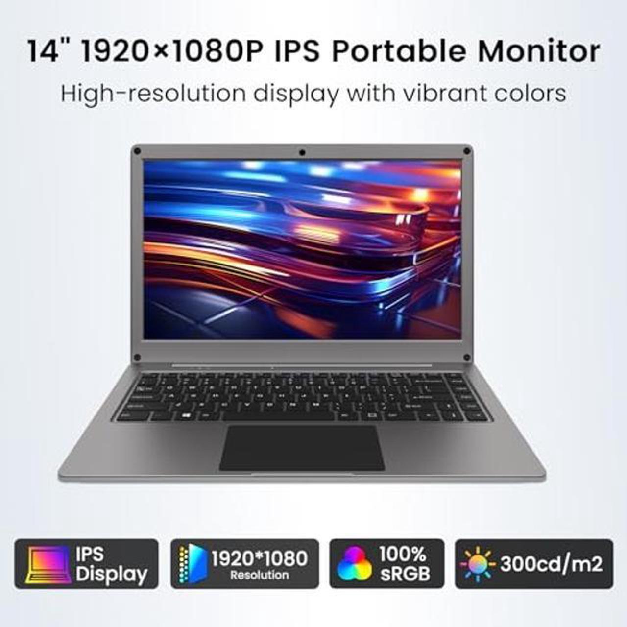 Alt view image 4 of 5 - ELECROW Portable Monitor with Keyboard, 14 Inch Lapdock Display with Built-in Battery, 1080P FHD USB C Monitors with RPi5 & Jetson Adapters Compatible with Raspberry Pi, PC, Phone, Mac, Game Console