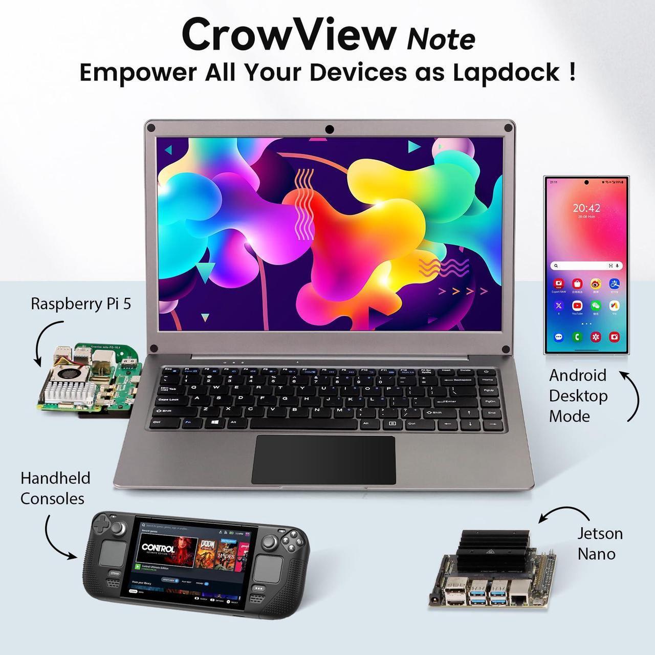 Alt view image 2 of 5 - GrowCube Portable Monitor with Keyboard,14inch 1080P FHD Lapdock Compatible with Raspberry Pi/Mini PC/Phone/PC/Game Console,CrowView Note Built-in Battery(Full Feature TypeC & HDMI Cable Included)
