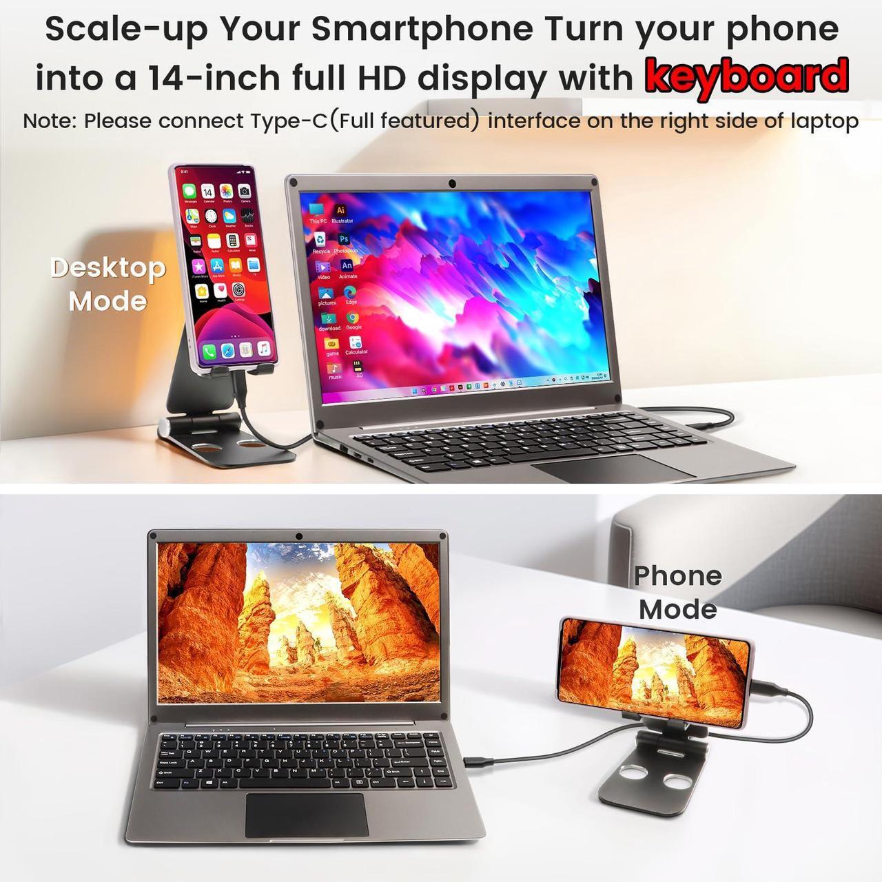 Alt view image 3 of 5 - GrowCube Portable Monitor with Keyboard,14inch 1080P FHD Lapdock Compatible with Raspberry Pi/Mini PC/Phone/PC/Game Console,CrowView Note Built-in Battery(Full Feature TypeC & HDMI Cable Included)