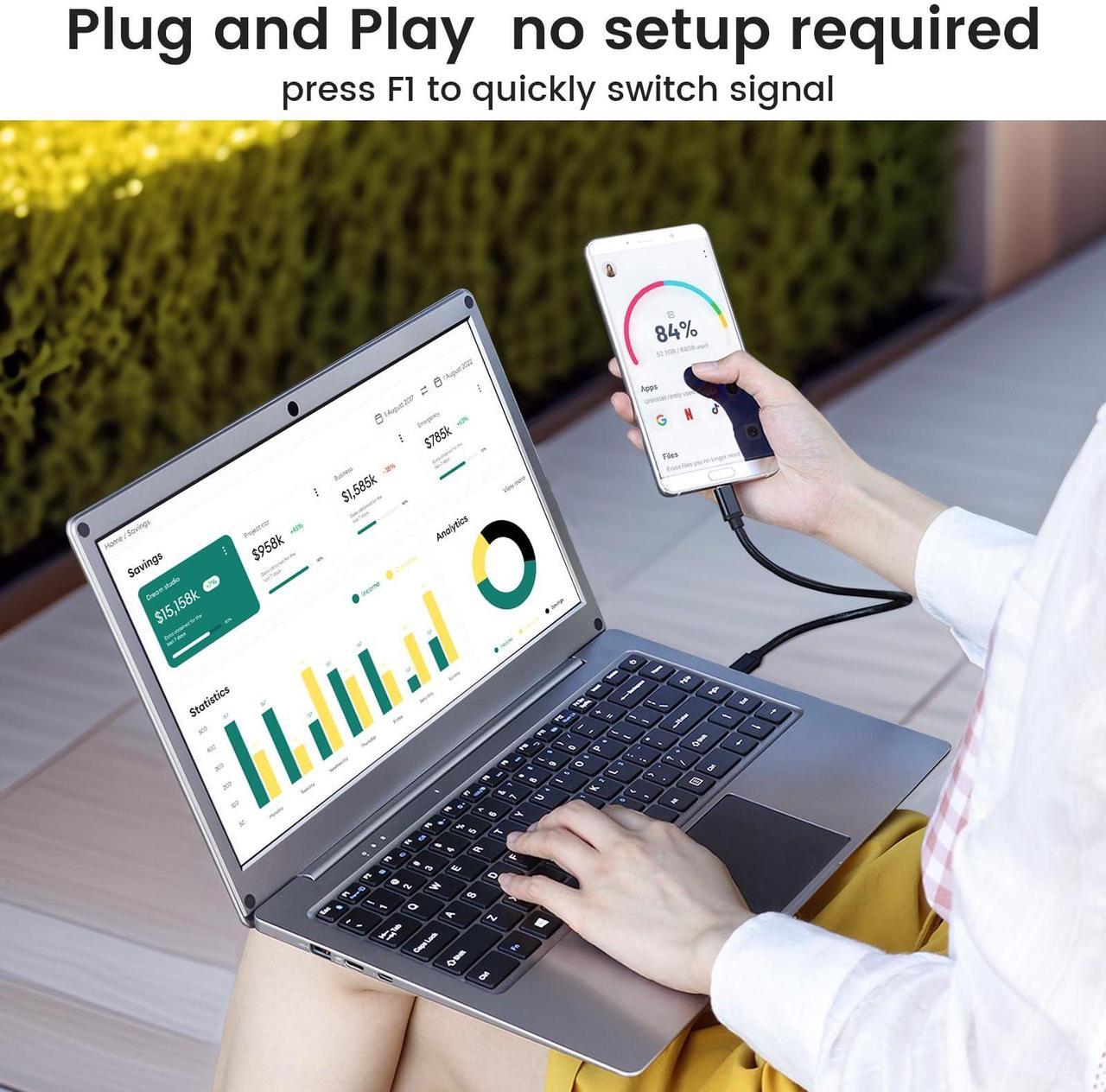 Alt view image 4 of 5 - GrowCube Portable Monitor with Keyboard,14inch 1080P FHD Lapdock Compatible with Raspberry Pi/Mini PC/Phone/PC/Game Console,CrowView Note Built-in Battery(Full Feature TypeC & HDMI Cable Included)