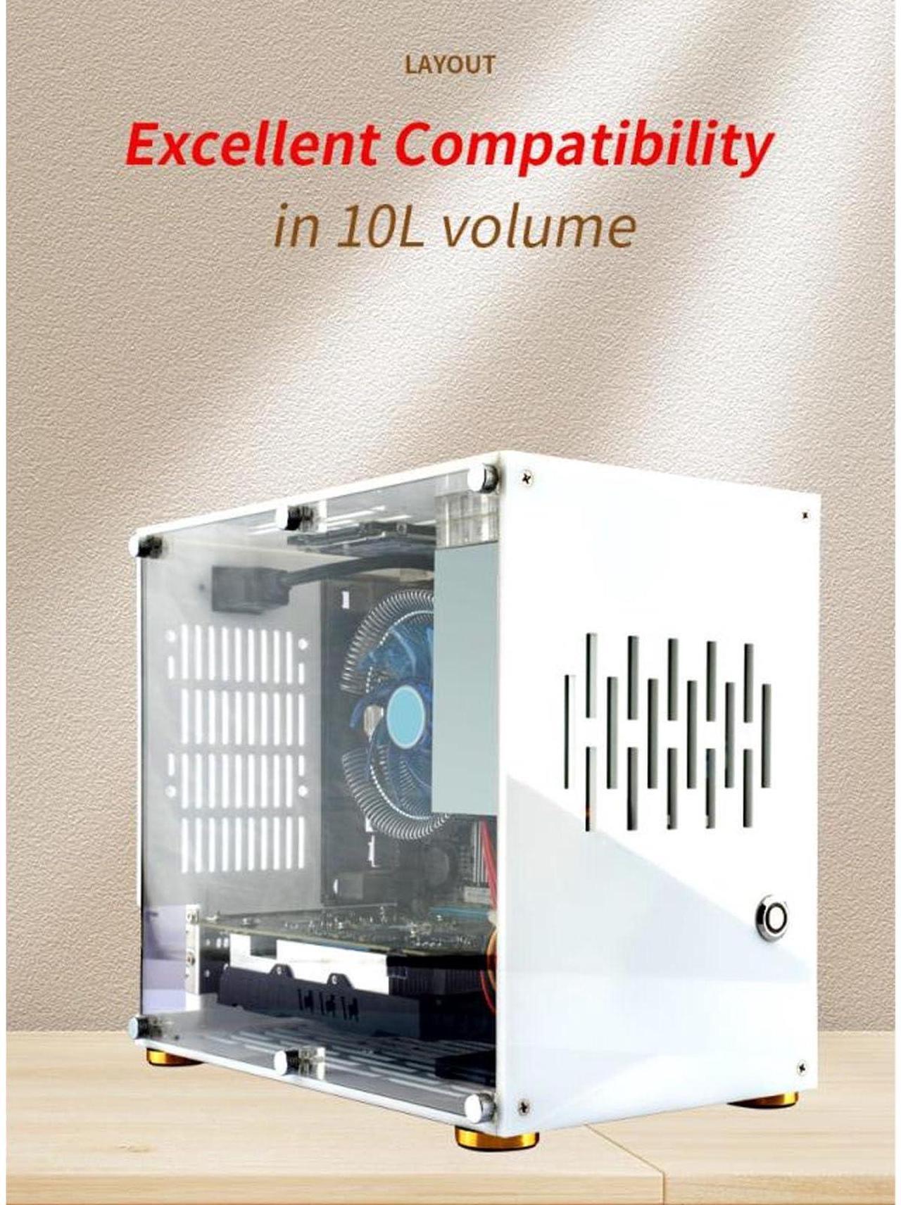 Alt view image 3 of 5 - Mini ITX PC Case, 360 Degree Open Type Desktop Gaming Computer Chasssis Acrylic Transparent Computer Hosting Case for Gaming Desktop