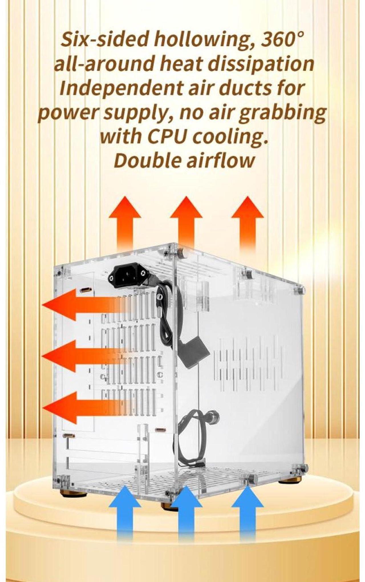 Alt view image 5 of 5 - Mini ITX PC Case, 360 Degree Open Type Desktop Gaming Computer Chasssis Acrylic Transparent Computer Hosting Case for Gaming Desktop