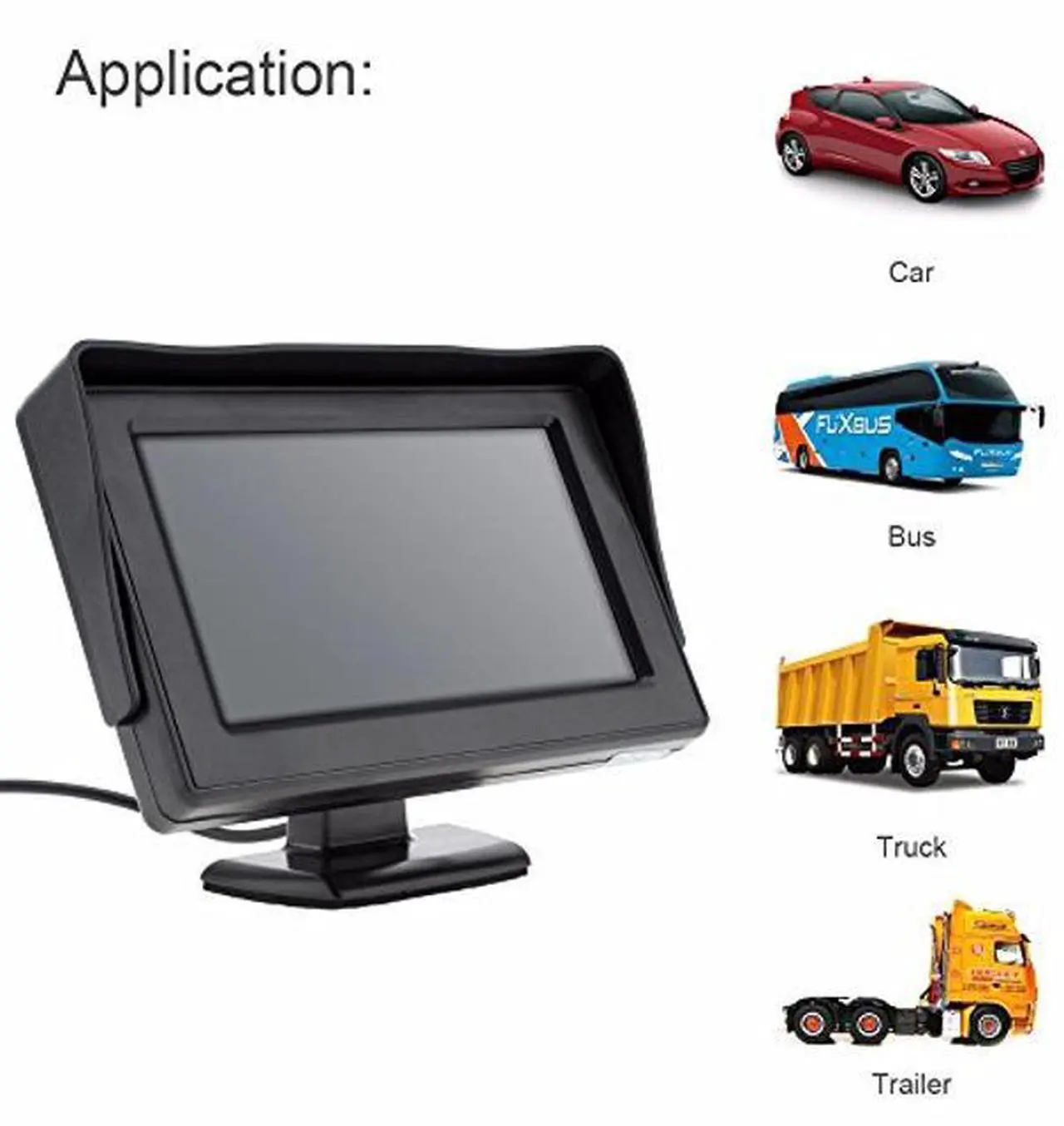 Alt view image 4 of 5 - HDMEU 4.3" Car Monitor, 12-24V Wide Input Truck/in-Car TFT LCD Screen Suction Cup & Dash Stand Dual Mounting Bracket 2 RCA Channel for Backup Camera/Rear View/DVD/Media Player